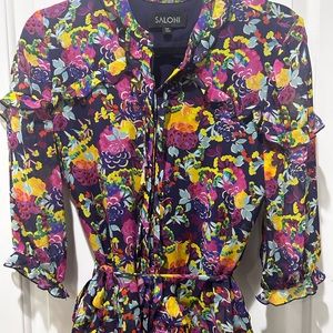 Saloni purple floral 3/4 sleeve mini dress